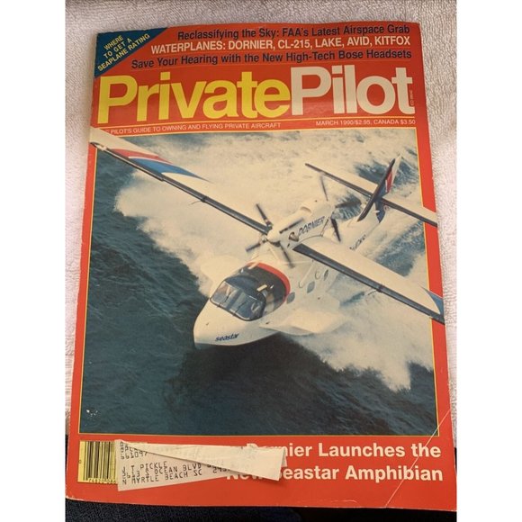 Private Pilot Aviation Magazine  March 1990 Flight Aircraft Waterplanes Airplane - Picture 1 of 8